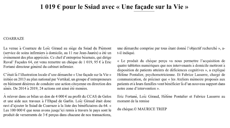 1019€ pour le Ssiad avec « Une façade sur la Vie »