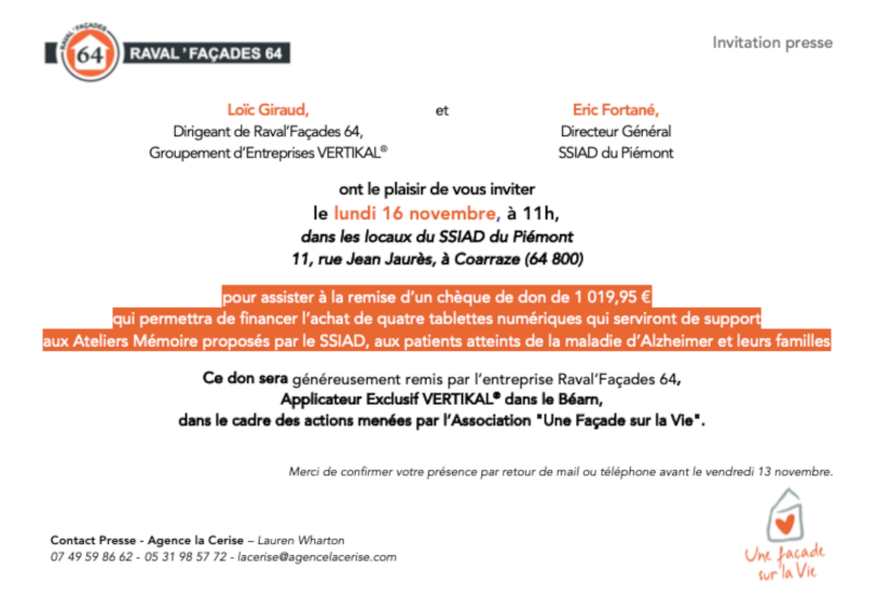 Raval Façade 64 engagé pour les Ateliers Mémoires proposés par le SSIAD du Piémont