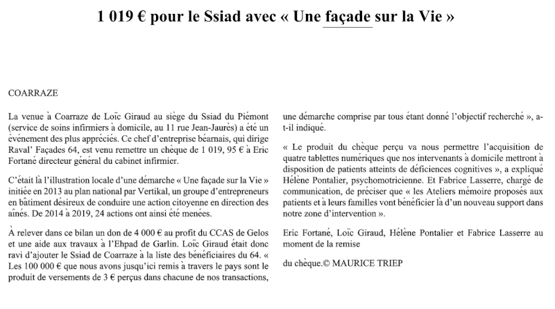 1019€ pour le Ssiad avec « Une façade sur la Vie », Raval Façades 64